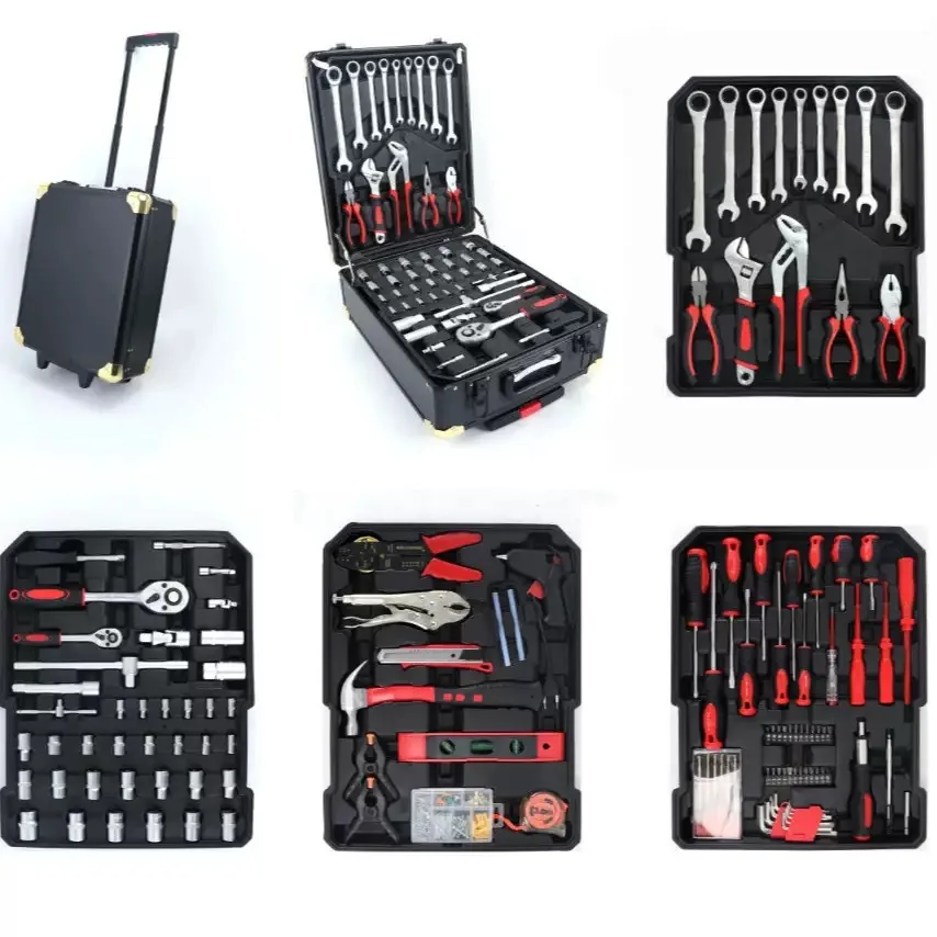 399-Piece Chrome Vanadium Steel Hardware Repair Tool Set with Large Double Wrench Black Luggage Tool Box for Auto Repair Shop view 4