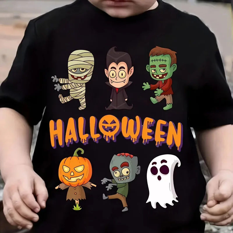 Retro-Halloween-Print-T-Shirt für Teenager, Kinder, Jungen und Mädchen, Sommer, lässig, Vintage, lustig, hochwertig, Rundhalsausschnitt, kurze Ärmel, Kinder-T-Shirts. – Detail 4