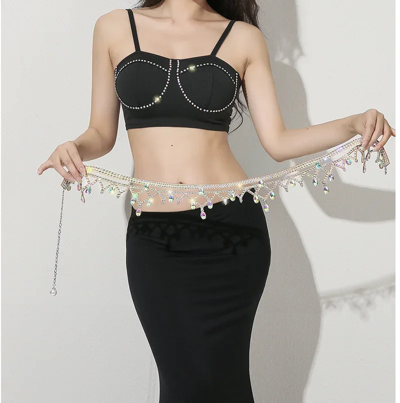 Belly Dance Belt Diamond-Studded Manual Waist Chain Oriental Dancing Female Adult Temperament Rhinestone Performance Accessories