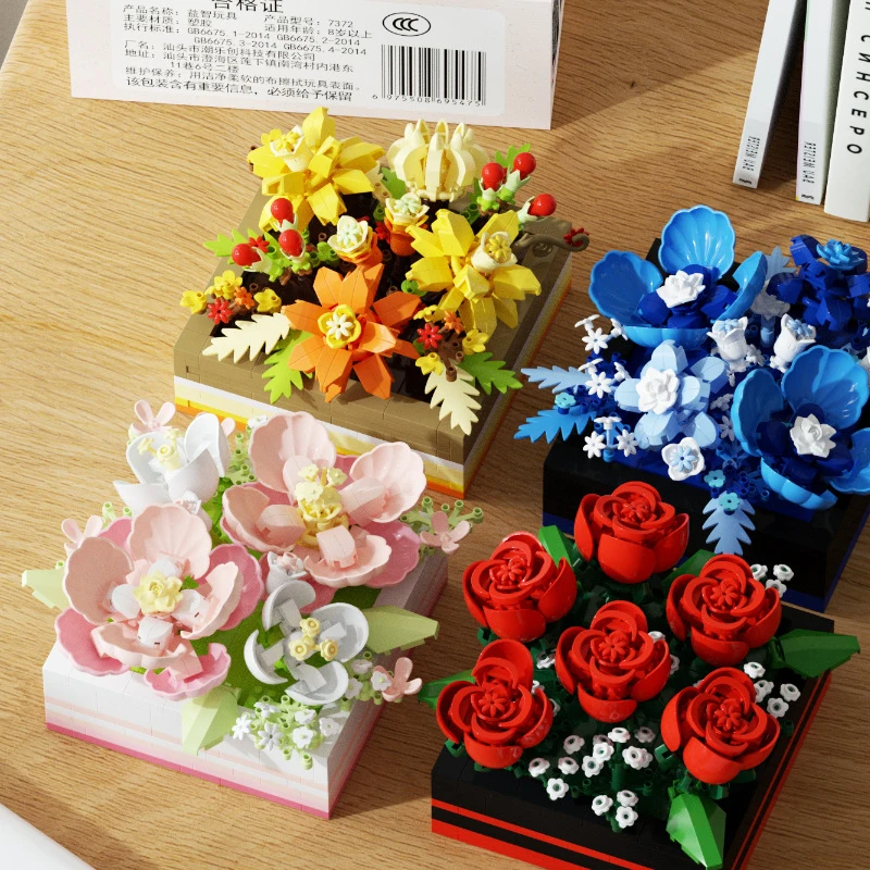 

MOC Flower Display Rack Building Blocks Rose Everlasting Flower Mini Diamond Model Micro Block Toys for Children‘s Girls Gift