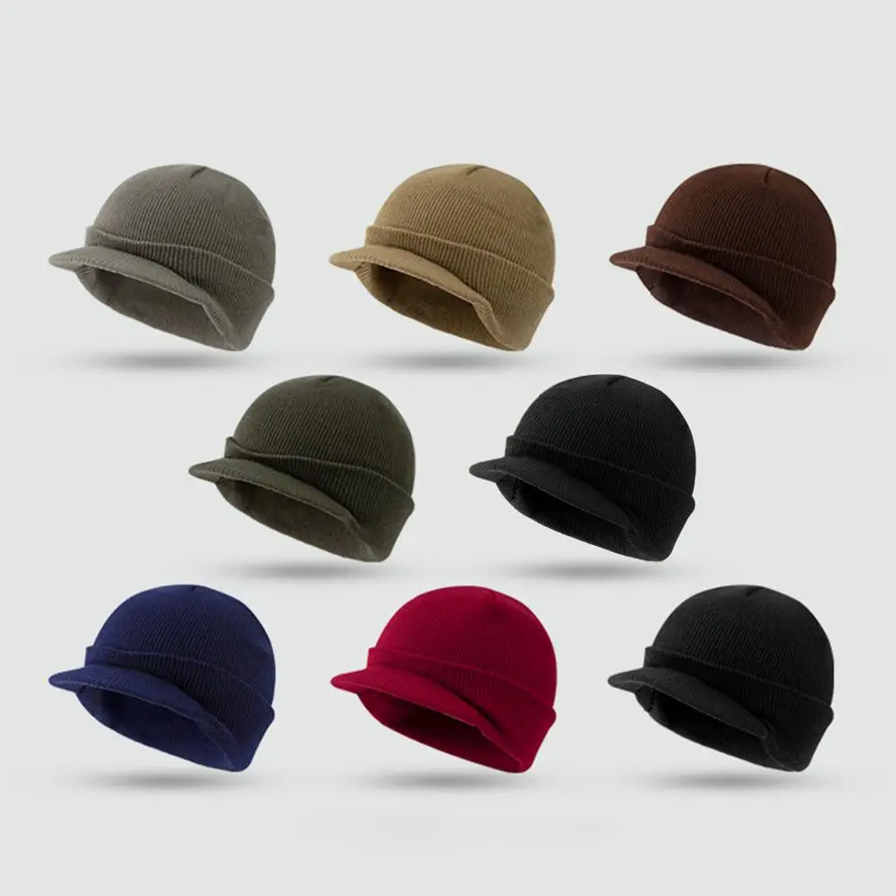 Winter Yarn Hat With Short Brim Elastic Anti-slip Solid Color Cap Unisex Cap Keep Warm Dome Headwear For Outdoor Daily 겨울 모자