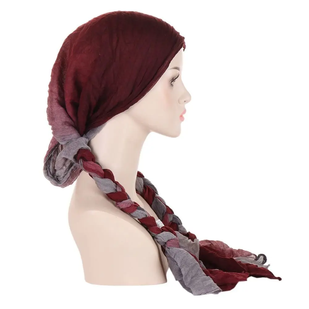 

Gradient Color Twist Braid Floral Headscarf Breathable Sunshade Muslim Hijab Scarf Wraps Ethnic Style Dustproof Headband