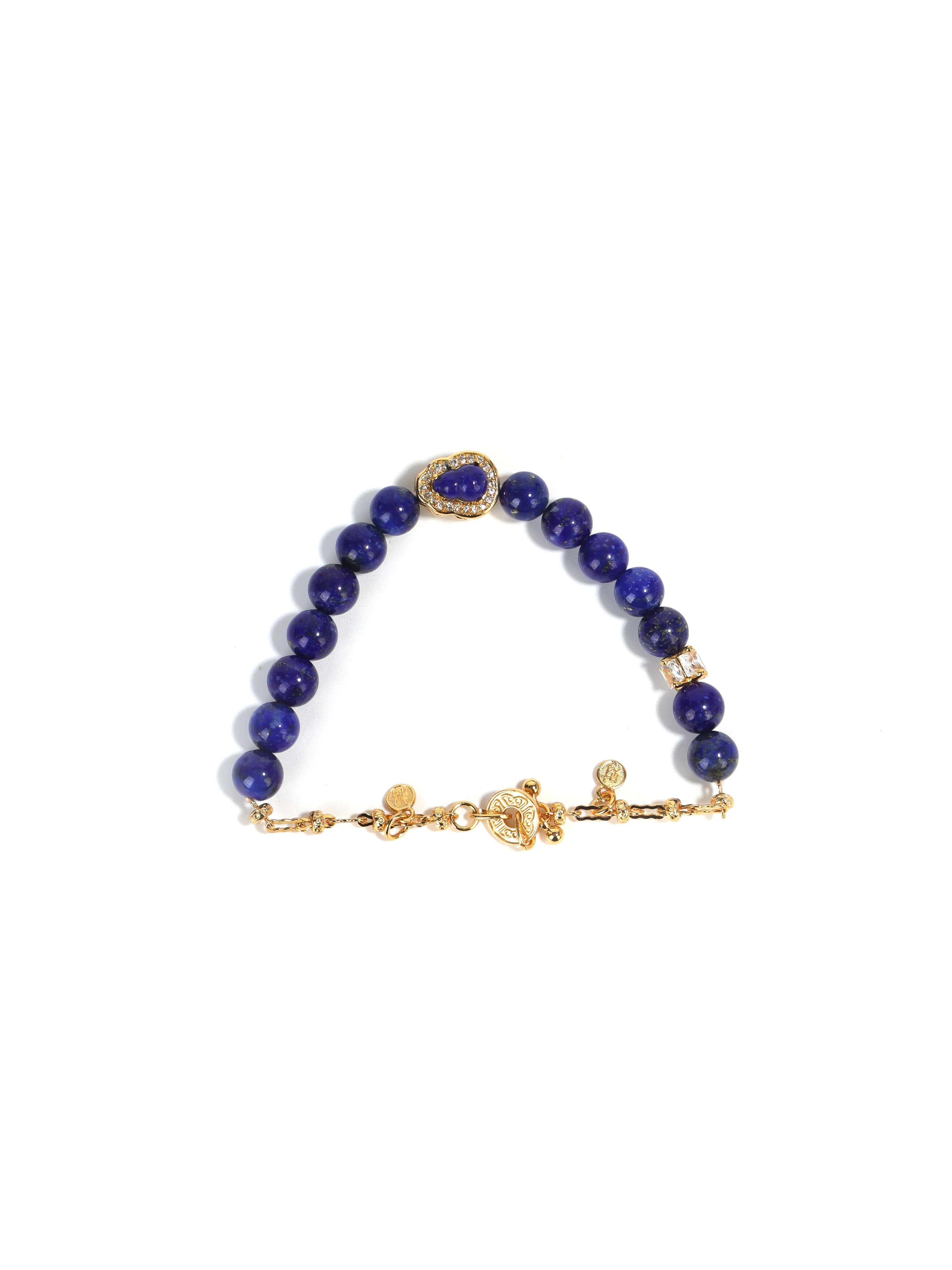 Deep Blue Round Bead Bracelet, Hollow Gourd Focal Charm, Vintage Elegant Bracelet for Women Daily Wear