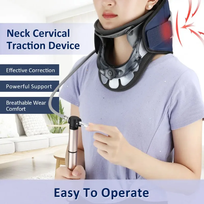 Inflatable Neck Cervical Traction Device Adjustable Spine Correction Collar Air Pump Neck Stretching Support Brace Pain Relief