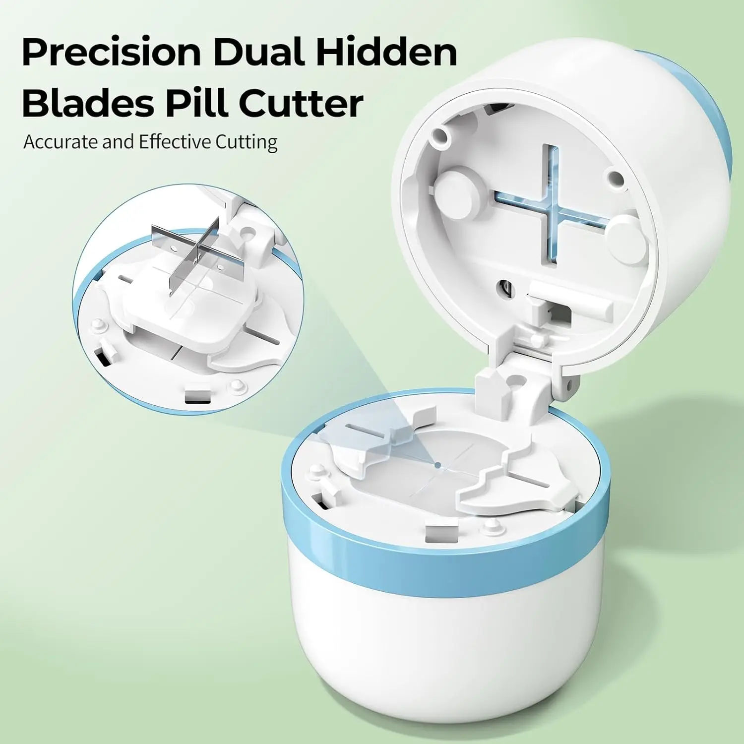 Daviky Tablet Cutter with Dual Safety Blades for Small Tiny Pills, Accurate 1/4 1/2 Splitting,Safe and Reliable Pill Storage