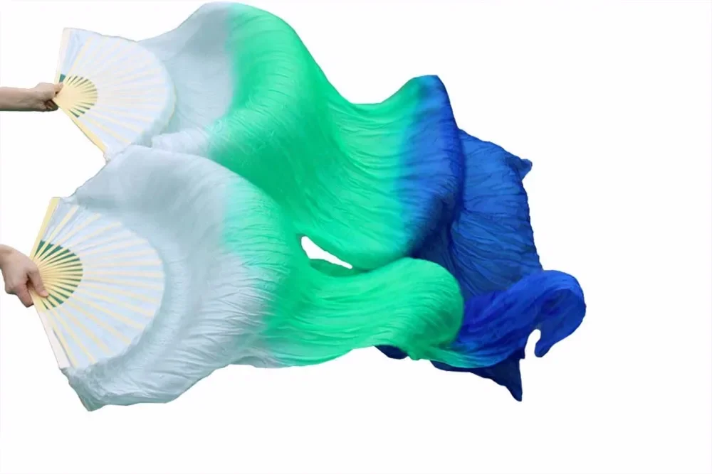 عالية الجودة 100% الحجاب الحرير الصيني مراوح الرقص 1 زوج مراوح الرقص الشرقي أداء الرقص الدعائم الأبيض + الأخضر + الأزرق الملكي 180*90 سنتيمتر