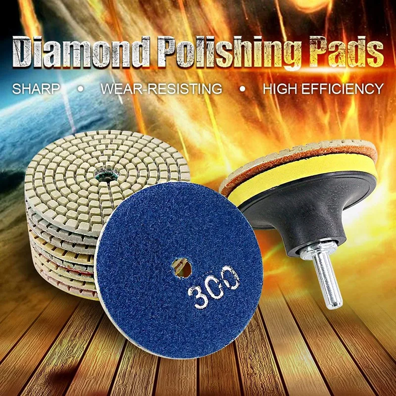 

ABAH-11Pcs 3Inch Wet Diamond Polishing Pads Set 50 To 3000 Grit Hook And Loop Backing Sanding For Granite Concrete Marble