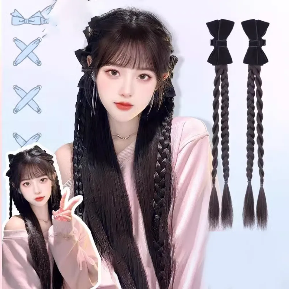 

45cm Bow Synthetic Wig Grab Clip Double Twist Braids Sweet Girl Boxing Ponytail Hair Accessories