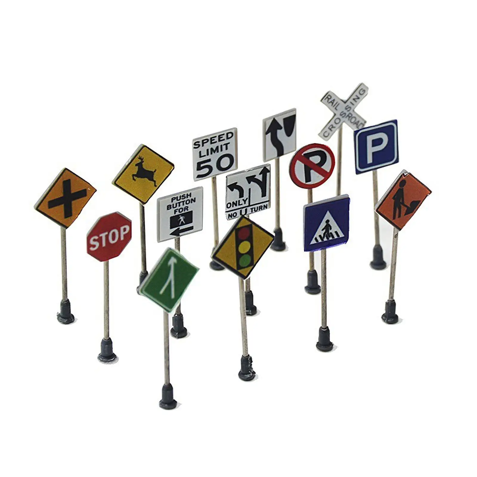 Mini Road Sign Model Simulation Traffic Light Handmade Toy Set for Kids Sand Table Decoration