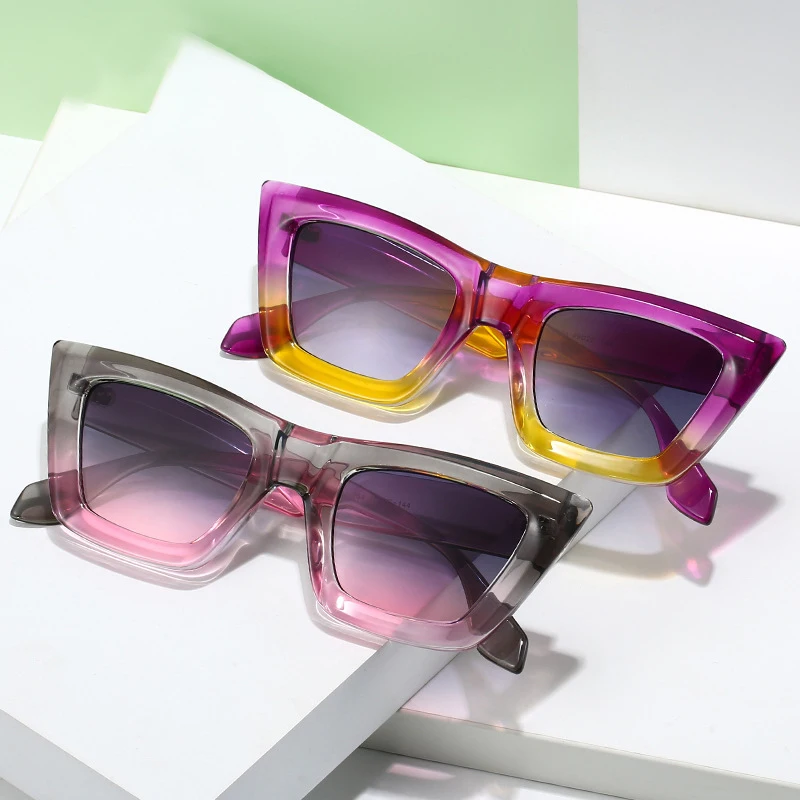 Neue Damen-Sonnenbrille mit dickem Rahmen und Katzenaugen-Farbverlauf, UV-Schutz M6254