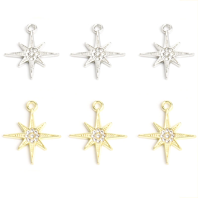 10pcs Fashion Crystals North Star Charms Shining Star Rhinestone Pendant Jewelry Making DIY Bracelets Necklace Earrings Supplies