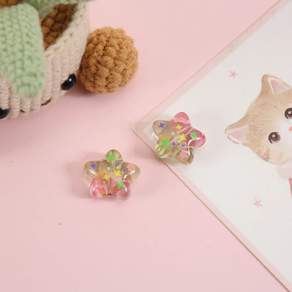 5PCS 19x21mm Acrylic Through Hole Transparent Candy Color Printed Star Beads DIY Phone Strap Bag Charm Jewelry Accessories