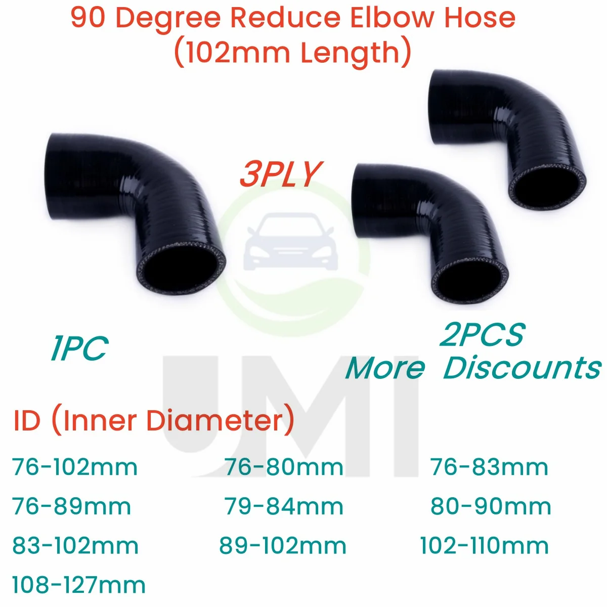 

Gloss Black 90° 90 degree Reduce Elbow Hose Silicone Intercooler ID 76-102 76-80 76-83 76-89 79-84 80-90 83-102 1PC 2PCS 3PLY