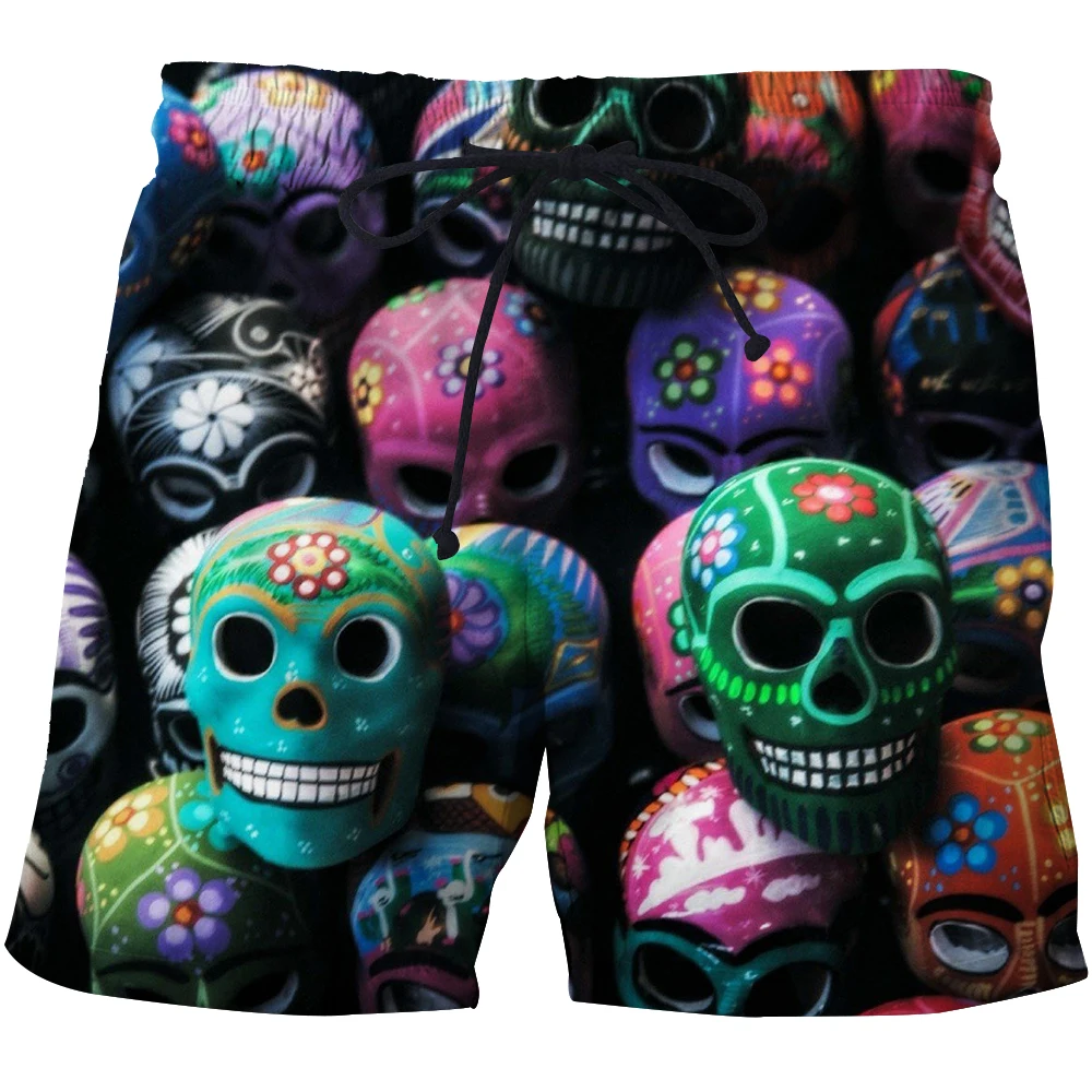 Summer funny shorts Bermuda shorts and board pants Men\'s sports shorts Summer mens skull beach shorts 3D printed graphic shorts