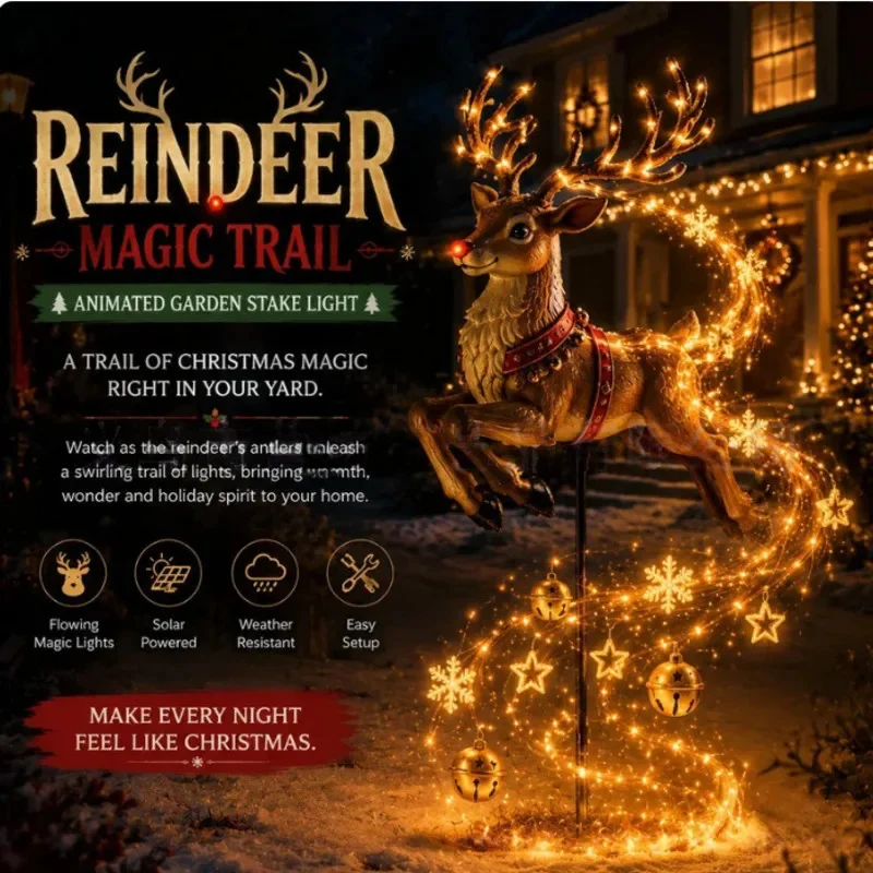 Christmas Reindeer Lights Animated Flying Deer Garden Stake With Glowing Antlers Outdoor Yard Lawn Holiday Decoration