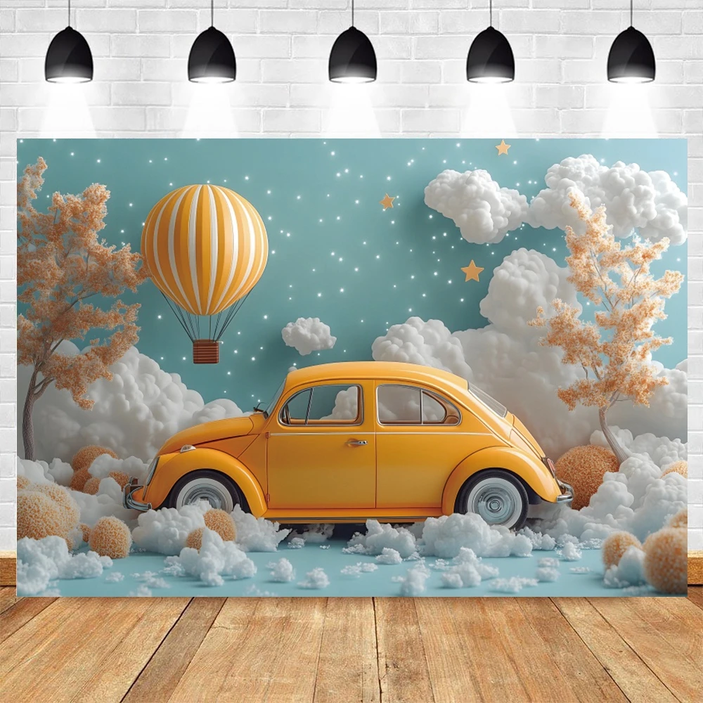 Baby Boy Birthday Party Backdrops Dreamy Urban Building Yellow Car Kids Portrait Cake Smash Decor Background Photography Props