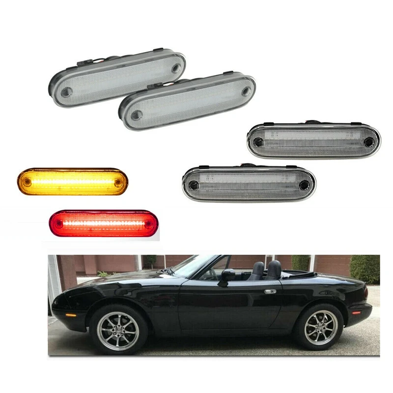 4pcs LED Side Marker Lights For MAZDA MX-5 MIATA 1990-2005 Clear Lens Turn Signal Lights Auto Reflector