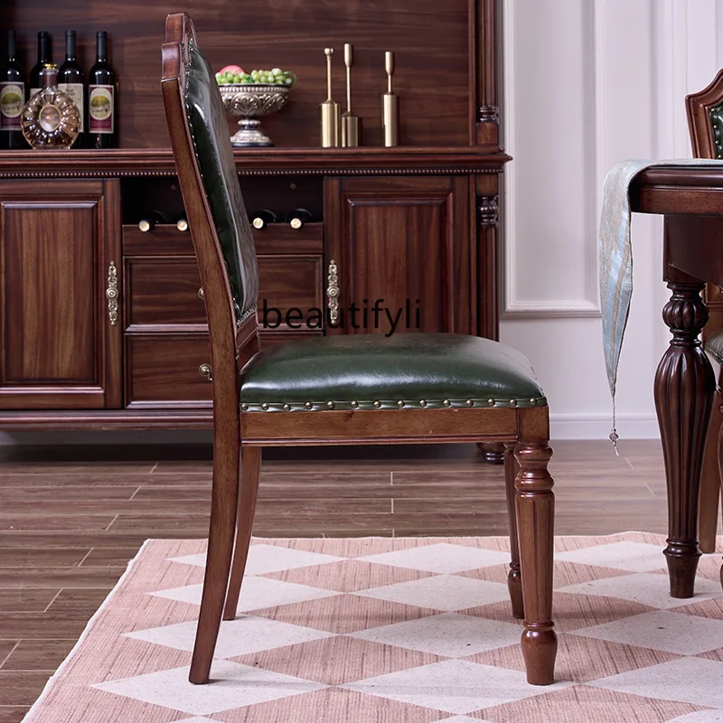American household mahogany solid wood dining chair with engraved backrest household chair