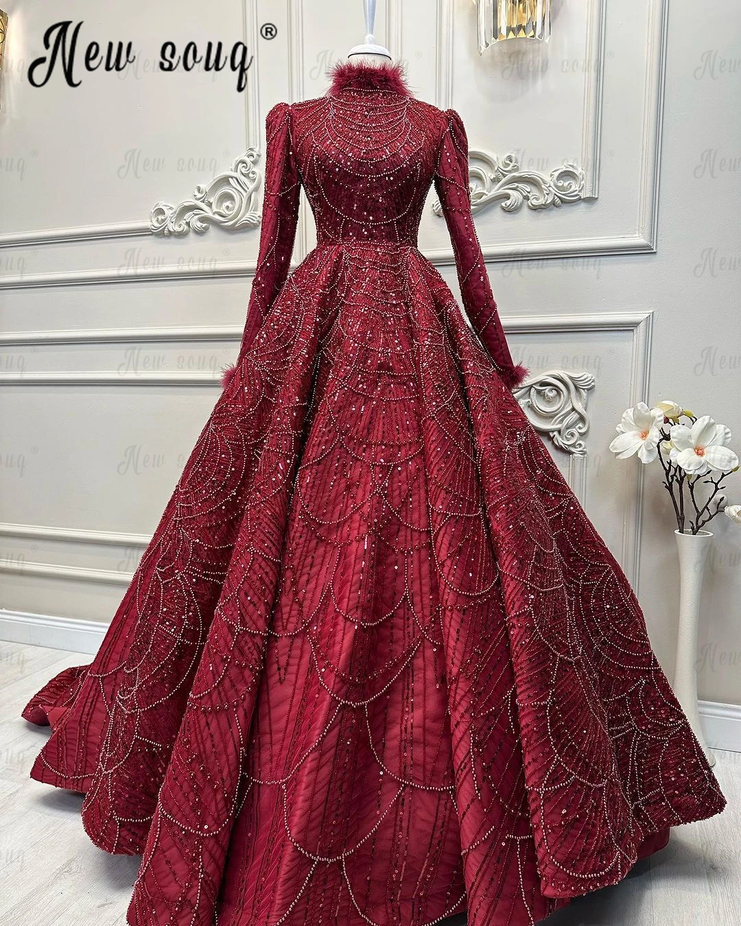 Plus Size Vintage Burgundy Evening Dress Middle East Muslim Formal Gowns for Women 2024 Wedding Night Dresses Vestido De Noiva