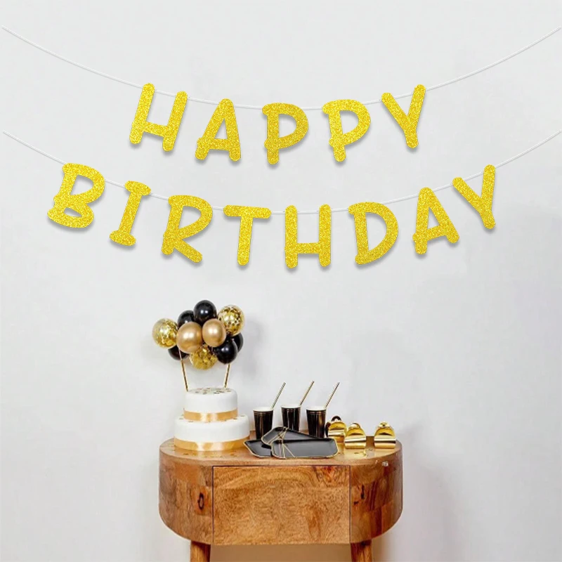 Glitzerndes Happy Birthday-Banner, Männer und Frauen, Babyparty, Geburtstagsfeier, Hintergrund, Wanddekorationszubehör – Detail 6