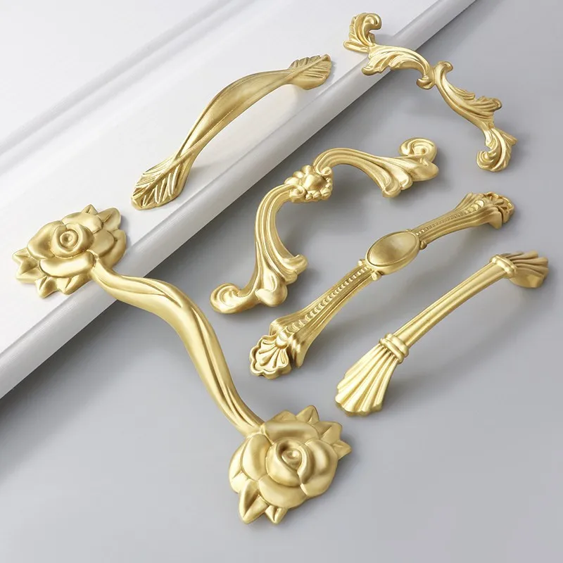 

Creative Home Decoration Handles for Chinese Style Furniture Brass Material High-grade Luxury Flower Leaf Shape Cabinet Handles