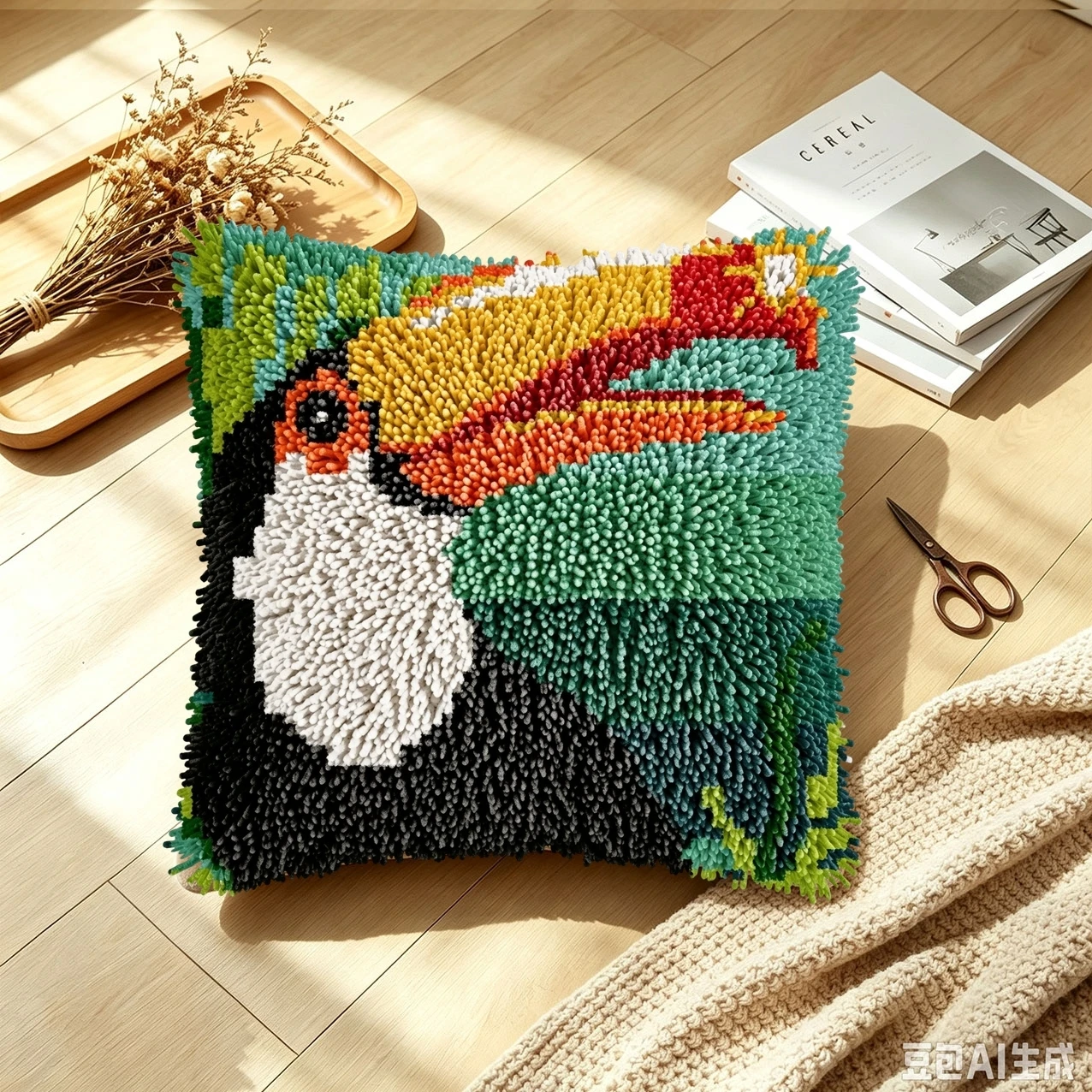 1 Set Toucan Knoten-Kissen-Set mit Häkelnadel, Kissenbezug-Set für Handarbeiten, Häkelnadel-Sets, DIY, anfängerfreundliche Stickerei – Detail 2