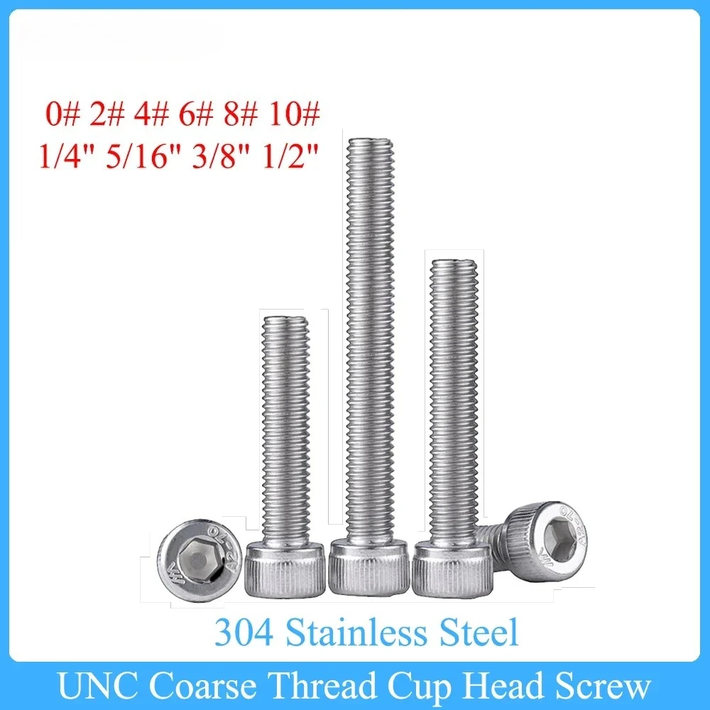 

2-20Pcs UNC Coarse Thread Allen Cup Head Screw 0# 2# 4# 6# 8# 10# 1/4 5/16 3/8 1/2 Inch 304 Stainless Steel Hex Socket Bolt