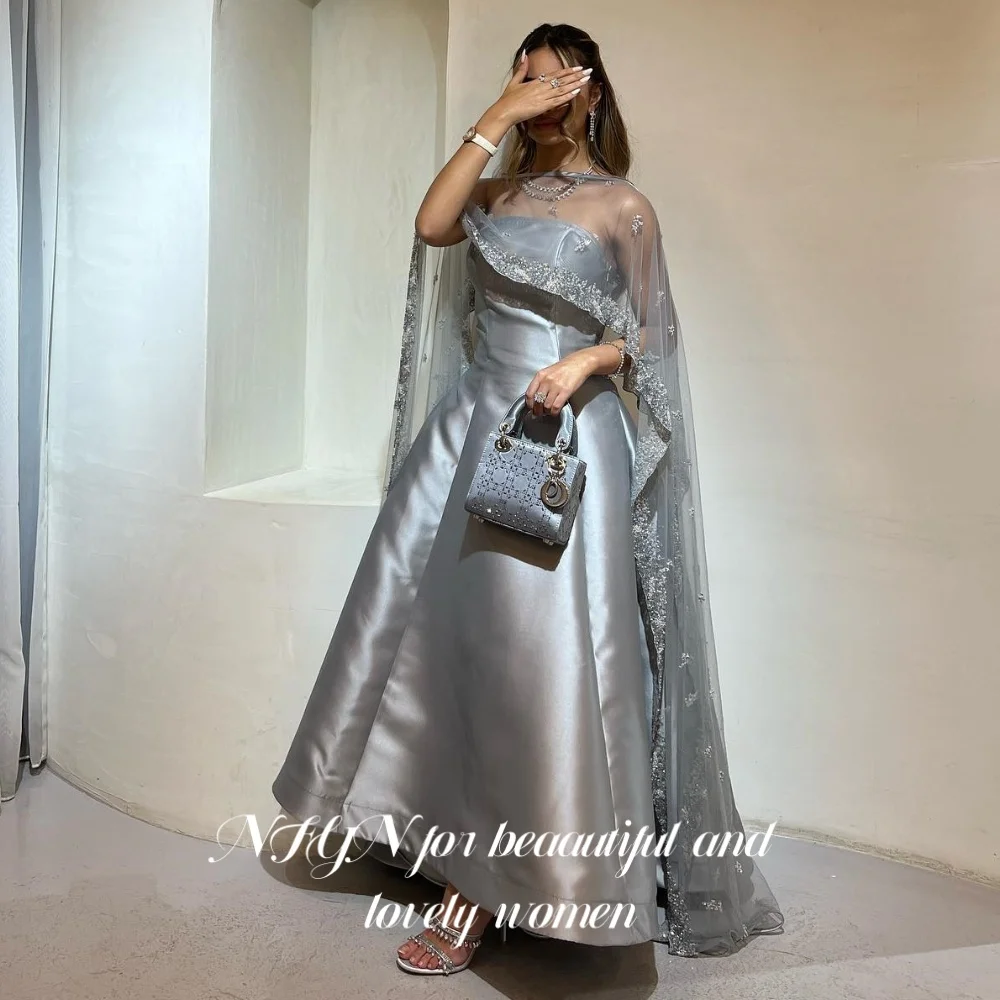 

NFYN Elegant Pleat A-line Prom Gown Strapless Satin Prom Gown shawl Shiny Sequins Chic Woman Evening Dress حزب فساتين Customized