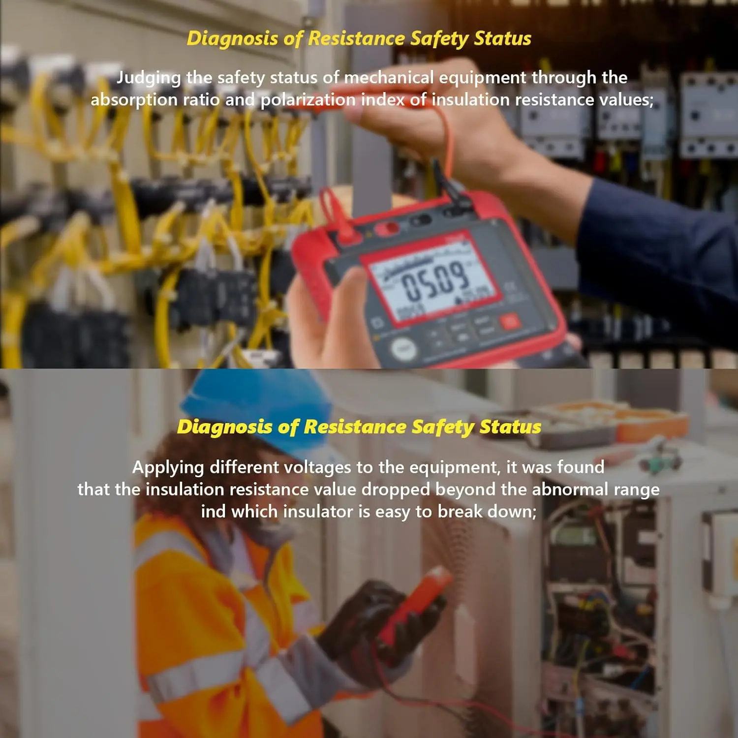 Insulation Meter TS68, 1MΩ-200GΩ Resistance Measurement, Megohmmeter with Backlit, LCD Display, AC/DC 10-600V, 100 Data Memory