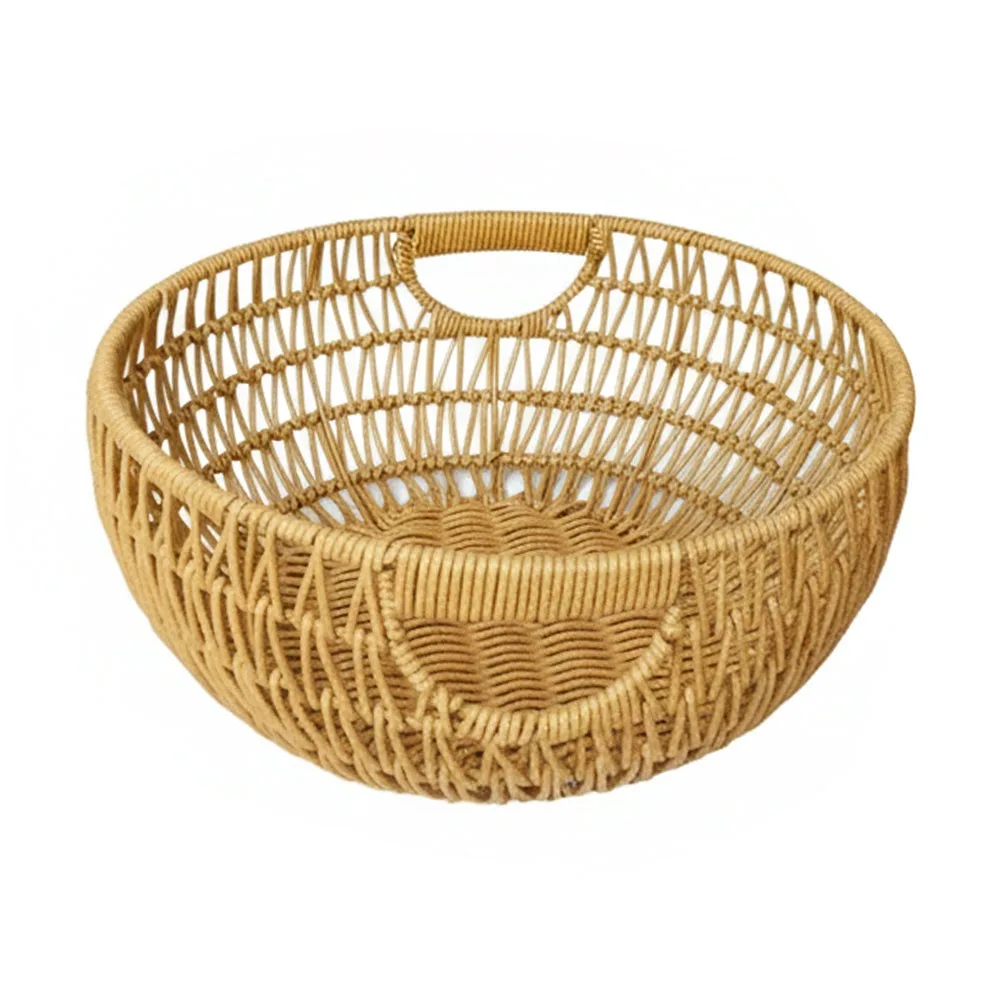Creative Imitation Vine Storage Basket Brown Sturdy Fruit Basket Large Capacity Round Drain Basket Home Decoration