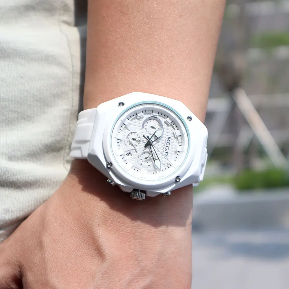 MEGIR ساعات كوارتز رياضية جديدة للجنسين مع حزام سيليكون وأيدي مضيئة مقاومة للماء متعددة الوظائف للرجال والنساء