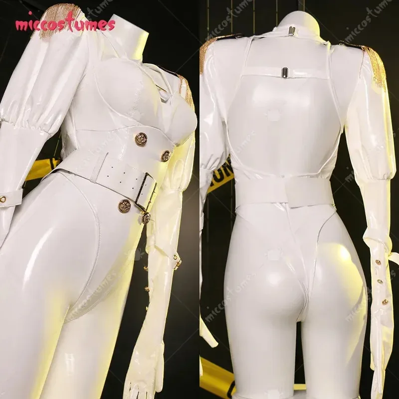 

CyMiccostumes x Chowbie Inquisitor Женский комплект сексуального нижнего белья Хэллоуин Костюм офицера Белый боди с брюками Плащ Шляпа