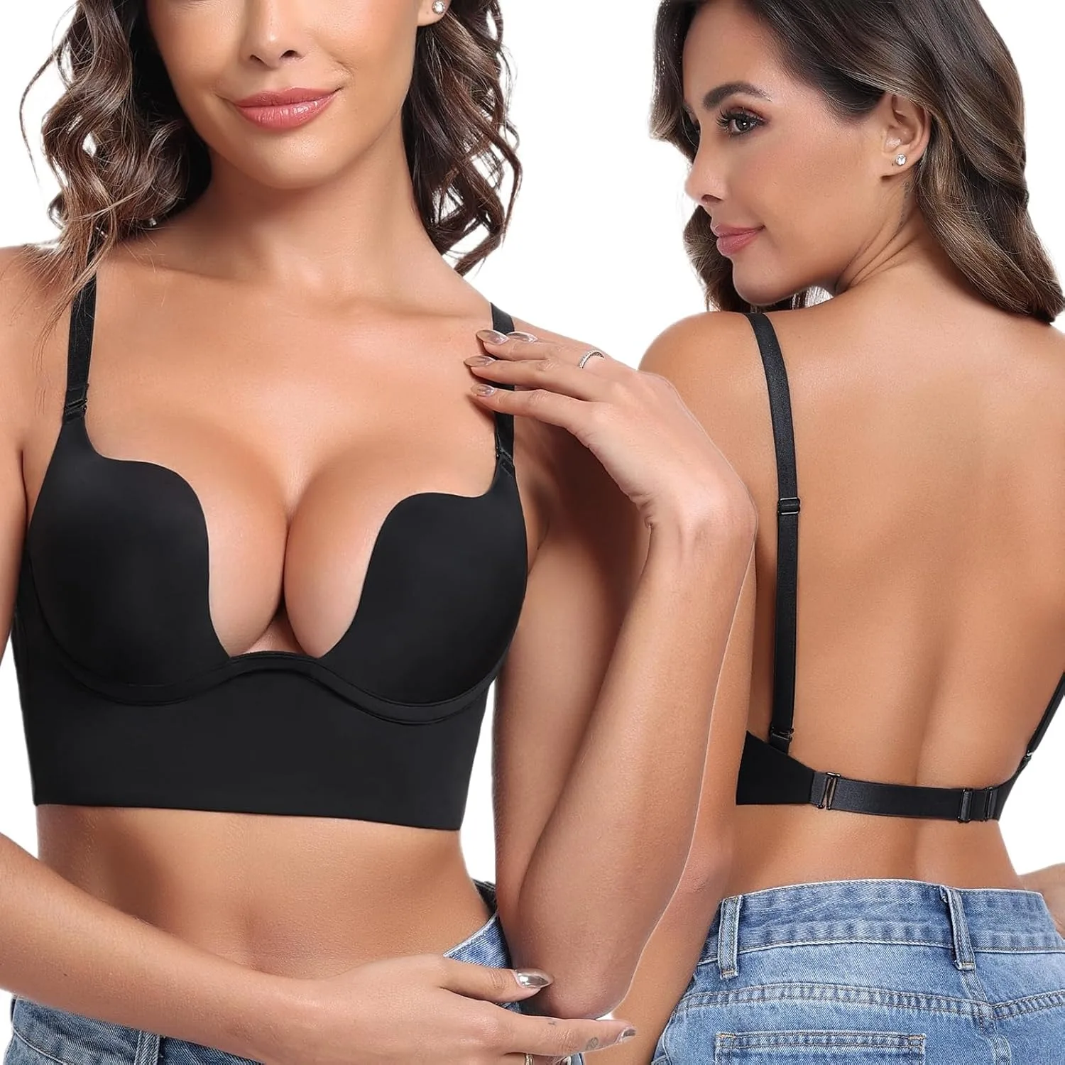 Invisible Backless Strapless Bra Sexy Lingerie U Underwear for Wedding Dress Gathered Push-Up Open Bare Back for Women