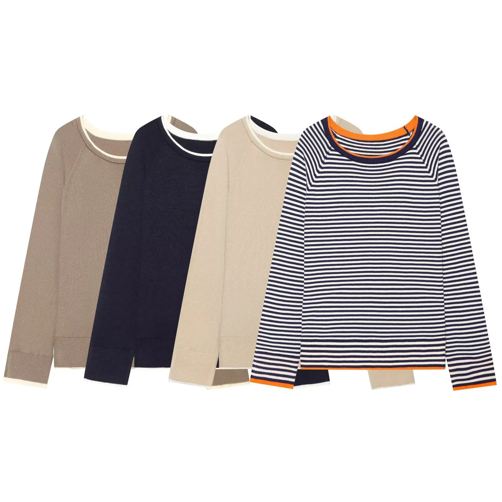 Maxdutti 2026 Fashion European And American Style New Product Multi Color Contrast Edge Knitted Sweater Versatile Round Neck