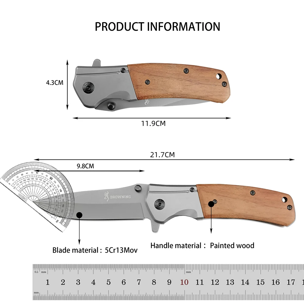 Outdoor Folding Knife Color Wood Handle Stainless Steel Blade High Hardness Survival Camping Travel Tool Fruit Knife