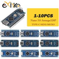 1-10pcs Nano 3.0 With the bootloader compatible controller CH340 USB driver Mini / Type-C / Micro 16Mhz ATMEGA328P for Arduino