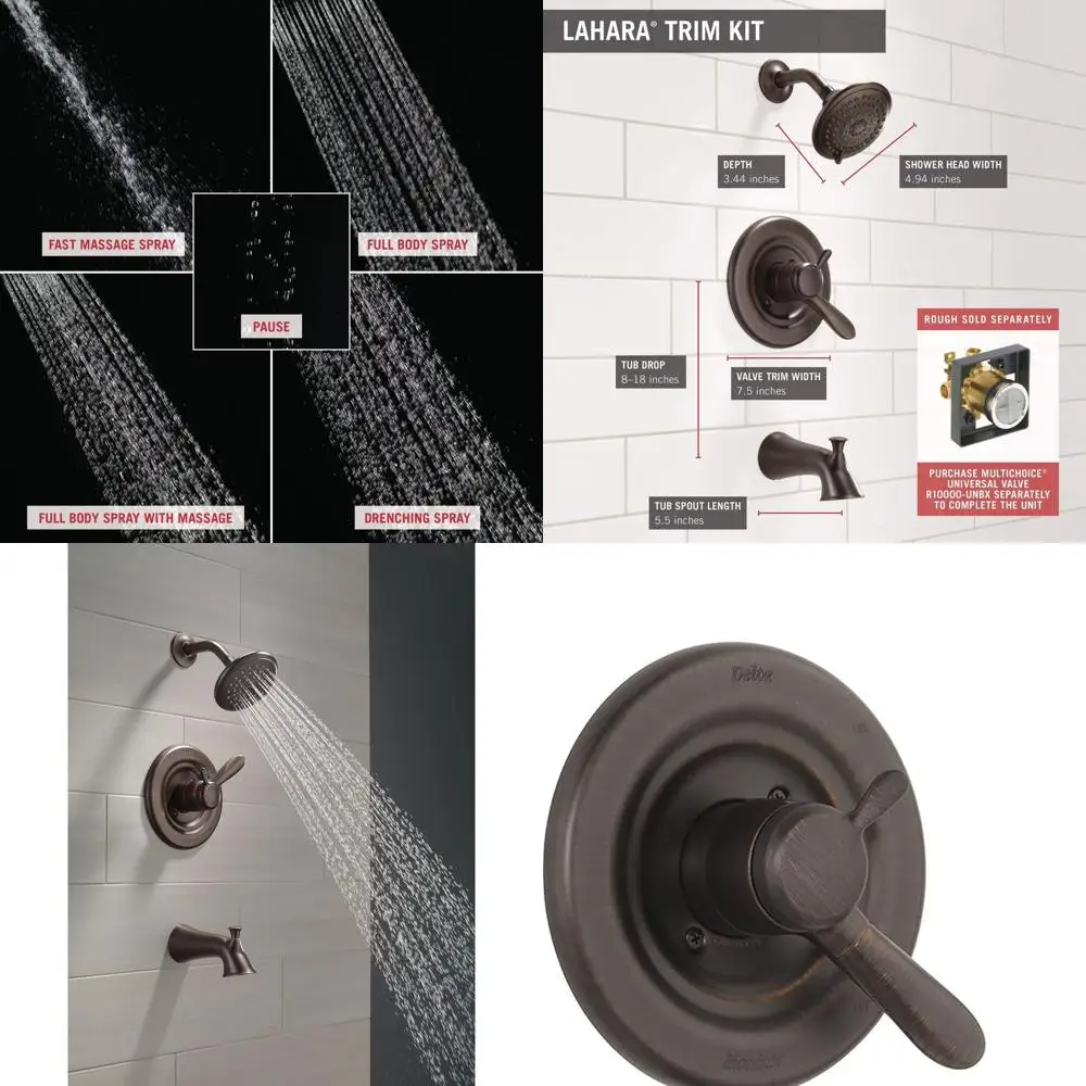 

Venetian Bronze Dual-Function Shower and Tub Trim Kit with Touch-Clean 5-Spray Head, Faucet Lahara 17 Series T17438