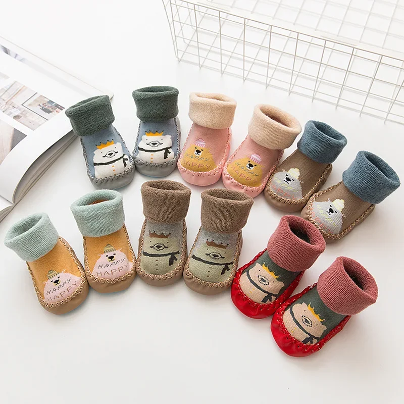 Children's Floor Socks Autumn and Winter Plush Loops Thickened Cartoon Baby Shoes Socks Soft Soles Anti Slip Warm Medium Tube