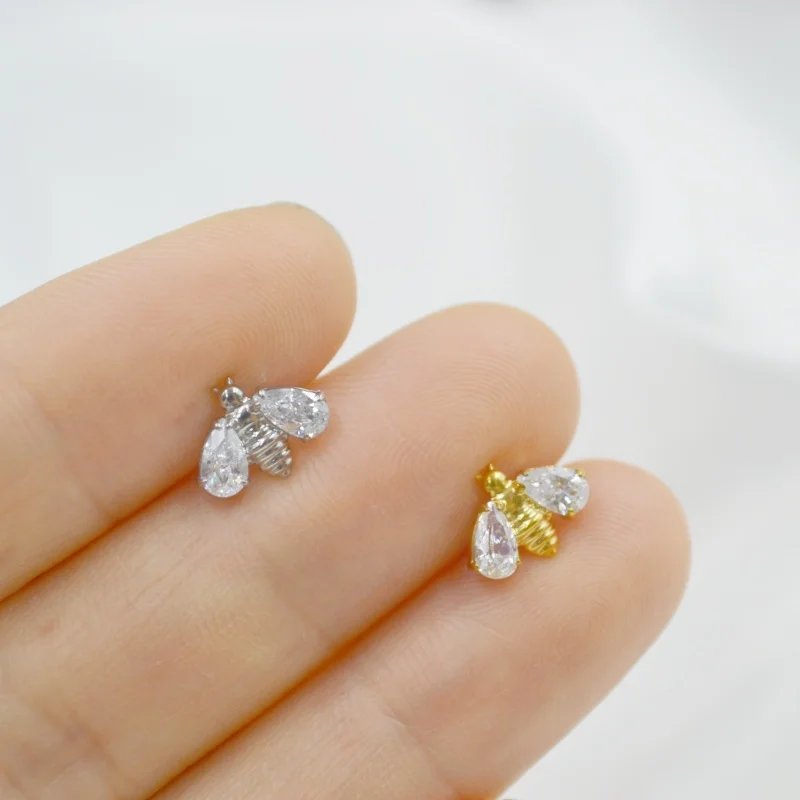 LOT10pcs مجوهرات للجسم 16 جرام G23 التيتانيوم Astm F136 النحل ليف تشيكوسلوفاكيا الشفاه Labret حلقة بار الشفاه ثقب الأذن اللولب بار ثقب المجوهرات #5