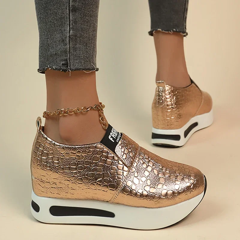 Fashion Silver Thick Bottom Slip On Sneakers Women 2025 Autumn Chunky Platform Casual Mules Shoes Plus Size Lady\'s Loafers Shoes