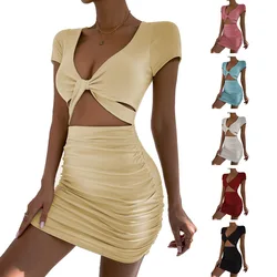 2024 cross-border women's short-sleeved summer Europe and the United States sexy V-neck Fanny pack buttock dress