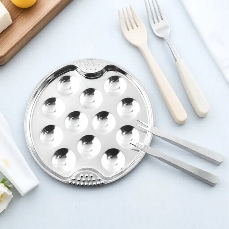 

1 Set Stainless Steel Escargot Baking Plate Sturdy Heat Resistant Snail Serving Dish Smooth Surface Ergonomic Design for Home