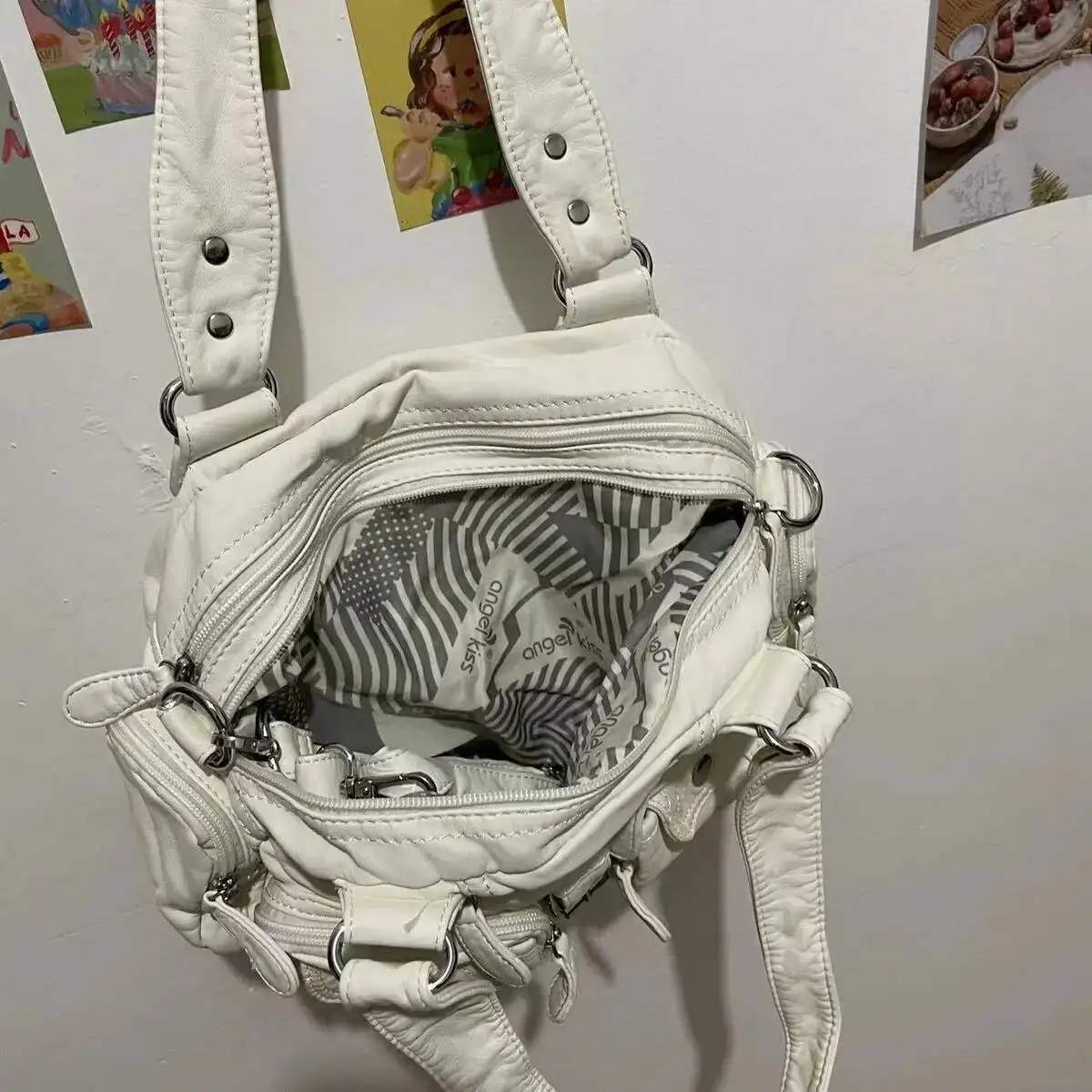 Bloom Vintage White Y2k Messenger Bag Purse Women Hot Girl Pu Leather Casual Shoulder Bags Female Haruku Aesthetic Handbag