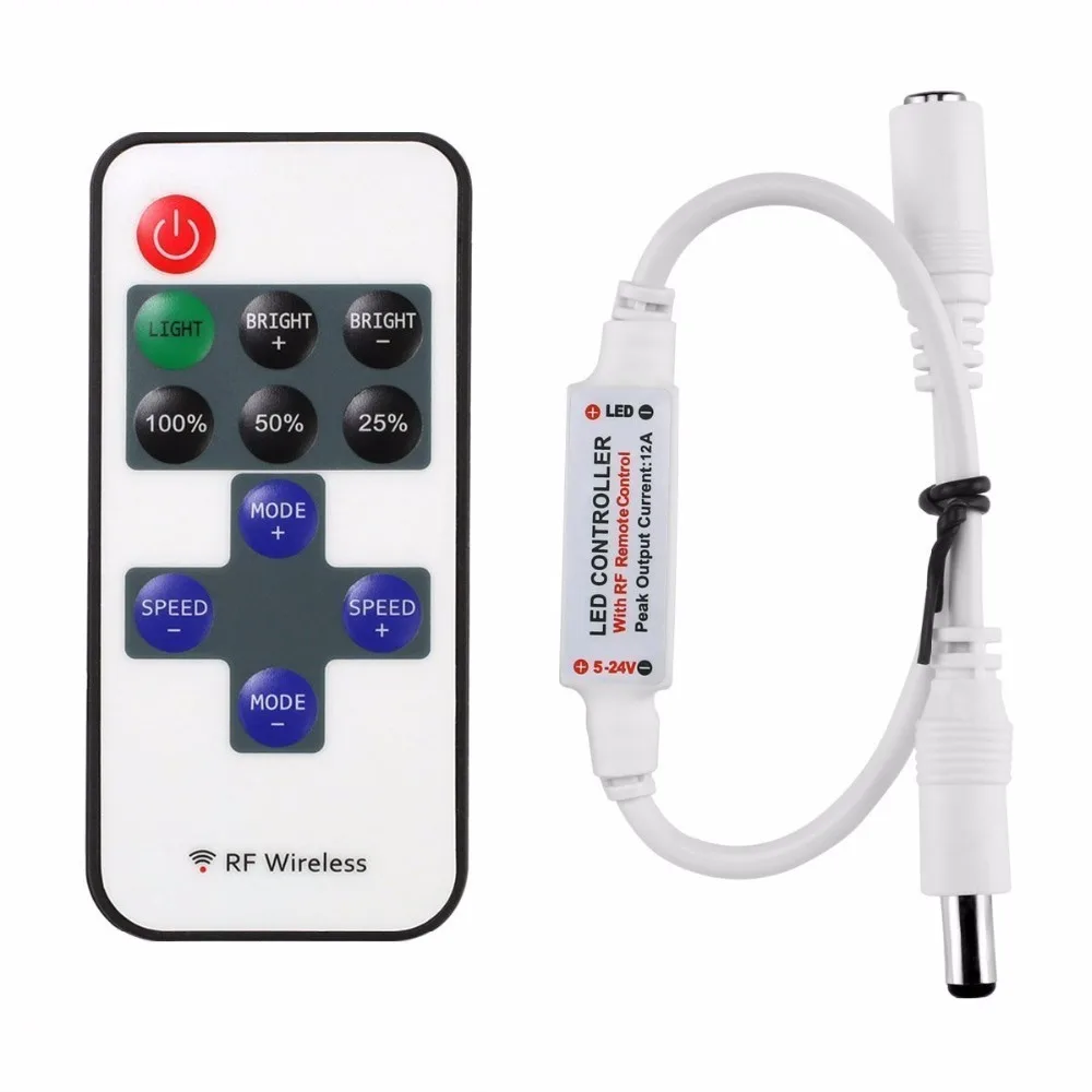 

DC 5V - 24V Led Strip Controller Mini Dimmer RF Wireless Controller For Single Color LED Strip SMD 5050 2835 3014 5630 5730