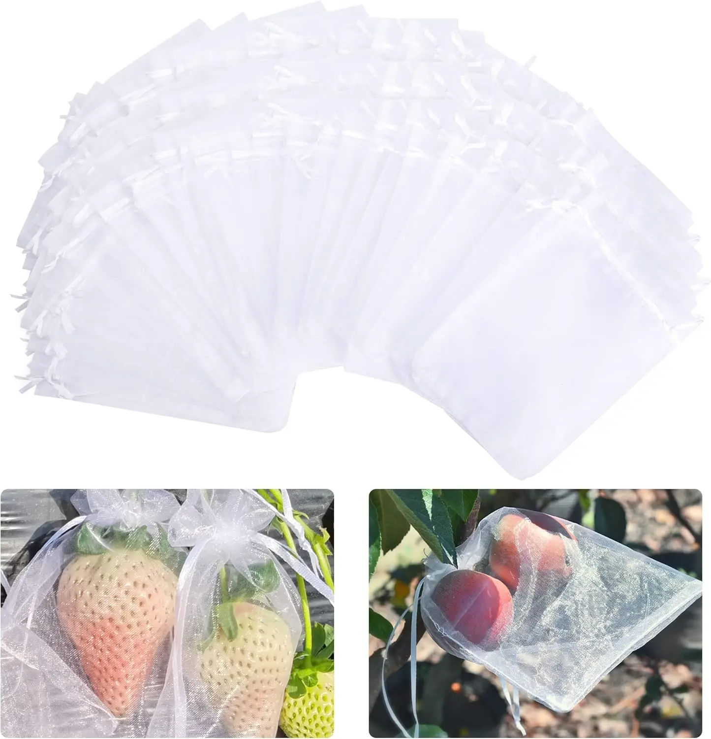 

100 Pcs Organza Fruit Netting Bags with Drawstring - 6x8 Inch, Protect Tomatoes, Grapes, Mangoes from Birds & Bugs