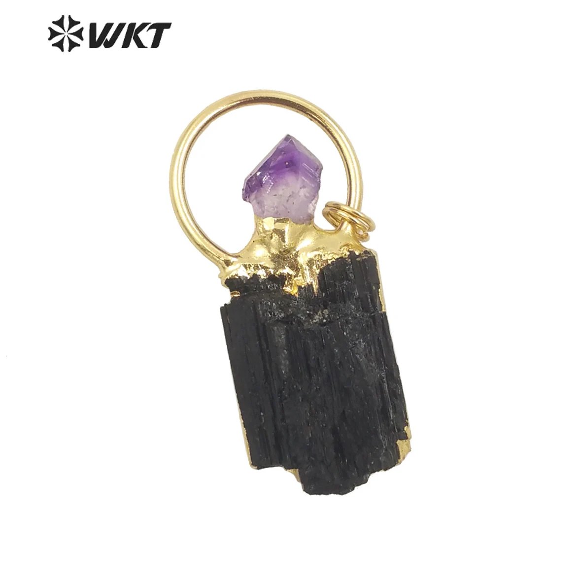 

WT-P1960 Classic And Vintage Raw Material Black Tourmaline & Amethyst In Silver Gold Plated Irregular Shape Pendant Accessories