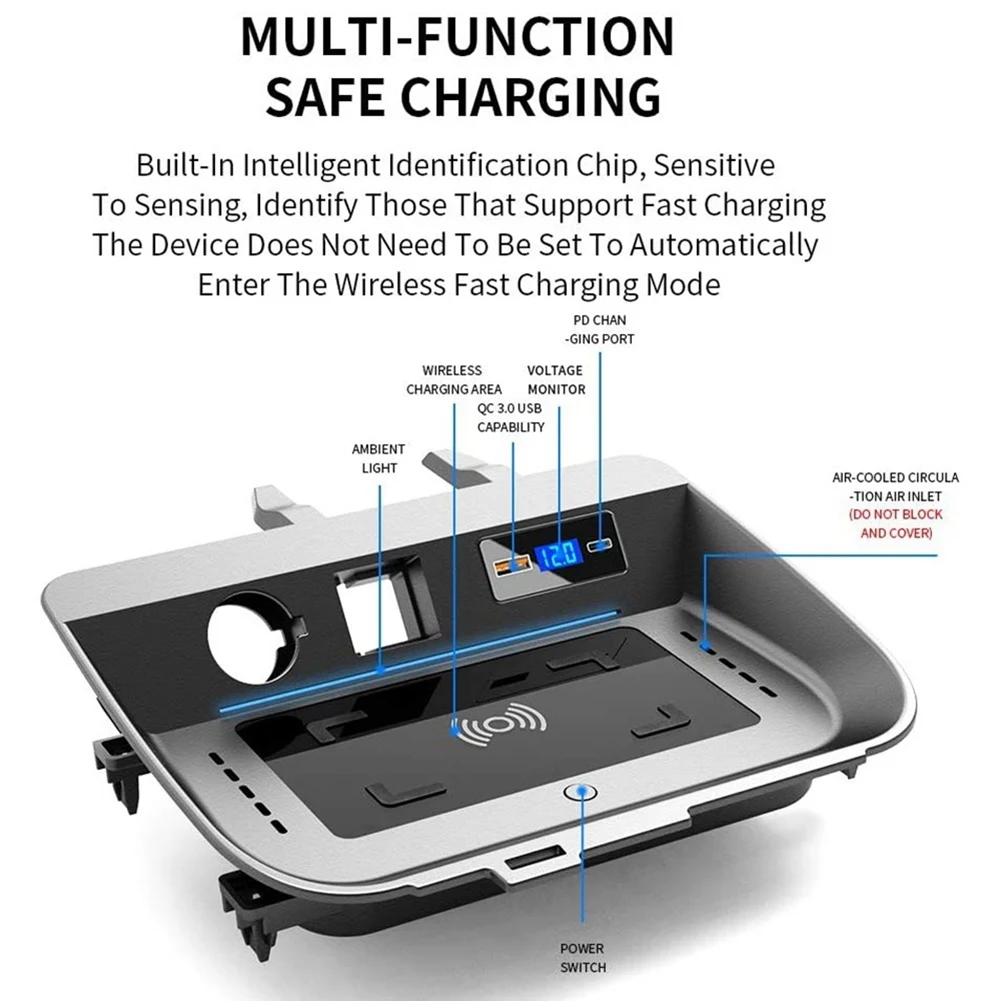 M93K-Car For Qi Wireless Fast Charging Phone Holder Pad For Toyota Rav4 2020 2021 Car Modification Interior