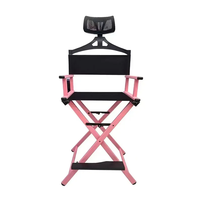 Pink Full Back Makeup Director Chair Aluminum Outdoor Folding High Director Chair with Headrest