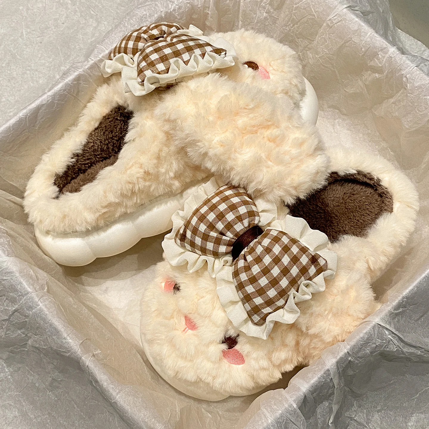 

Домашние тапочки, женские теплые мягкие плюшевые тапочки, нескользящие домашние меховые тапочки с кроликом