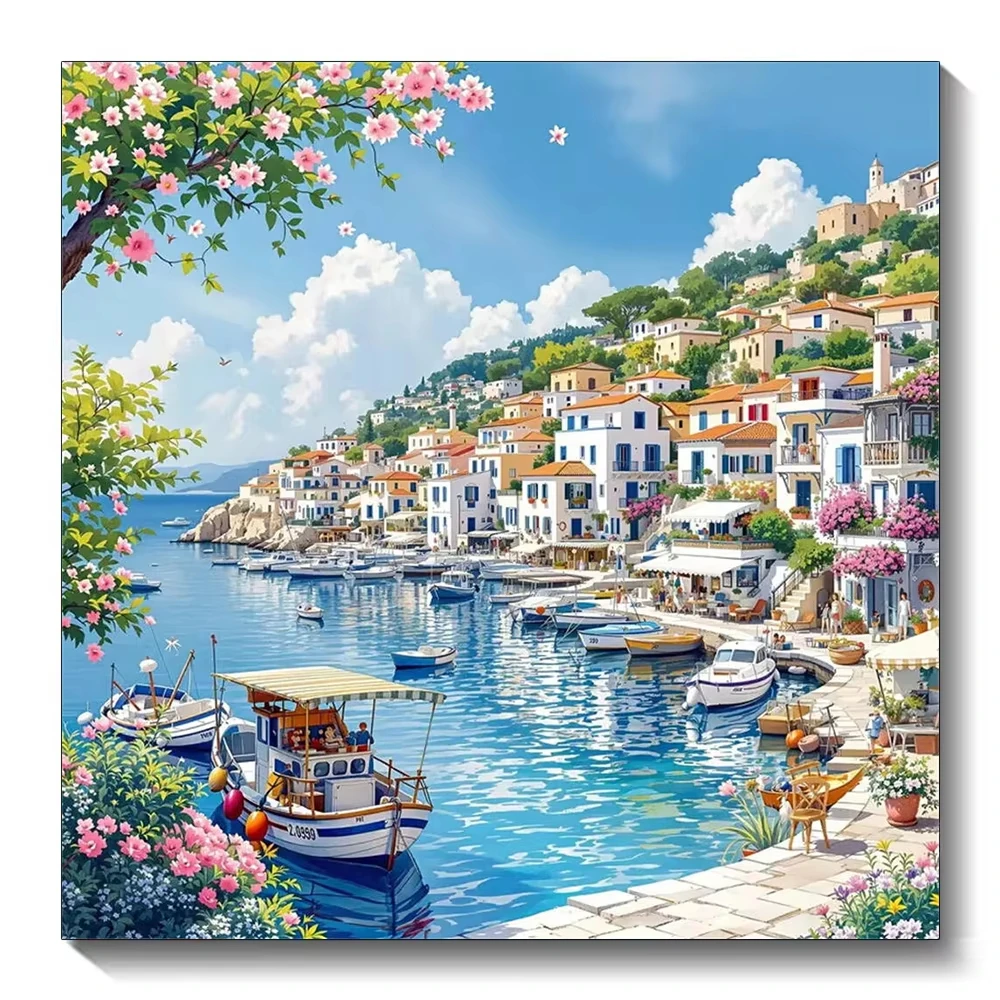 

Seaside Town 500PCS/1024 PCS Jigsaw Puzzles Relaxing Family Activity Games for Living Room Home Decor Gift